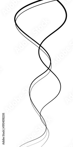 Abstract Black and White Flowing Curved Lines Vector Set, Minimal Wavy Line Art, Modern Dynamic Swirl Shapes, Elegant Motion Design Elements, Monochrome Fluid Line Background.