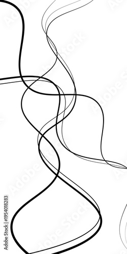 Abstract Black and White Flowing Curved Lines Vector Set, Minimal Wavy Line Art, Modern Dynamic Swirl Shapes, Elegant Motion Design Elements, Monochrome Fluid Line Background.