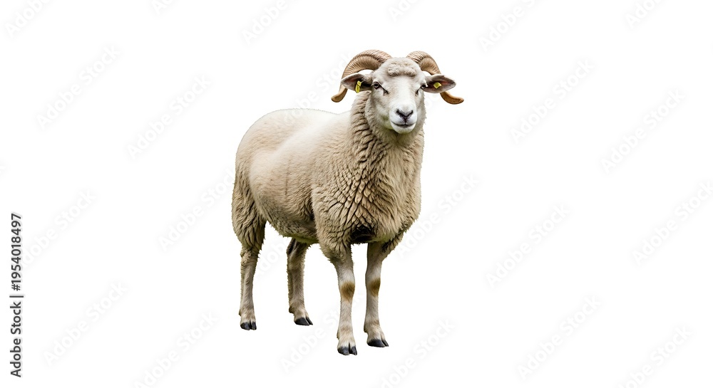 Fototapeta premium Isolated ram with large horns on a white background
