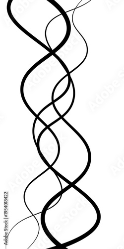 Abstract Black and White Flowing Curved Lines Vector Set, Minimal Wavy Line Art, Modern Dynamic Swirl Shapes, Elegant Motion Design Elements, Monochrome Fluid Line Background.