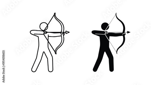Archery Stick Figure Icons - Glyph solid icon - Editable modern style icon - Clipart, sticker - icon set - Clipart