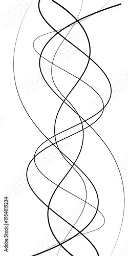 Abstract Black and White Flowing Curved Lines Vector Set, Minimal Wavy Line Art, Modern Dynamic Swirl Shapes, Elegant Motion Design Elements, Monochrome Fluid Line Background.