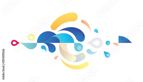Colorful abstract graphic design with stylized water and droplet shapes, modern design
