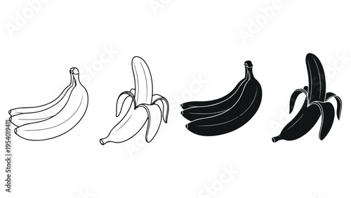 banana ripening stages icon set - Minimalist, flat icon, outline, glyph, linear, clipart, sticker - icon set