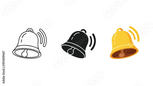 vintage bell icons ringing set - Line and glyph solid icon and logo template - Clipart, sticker - icon set