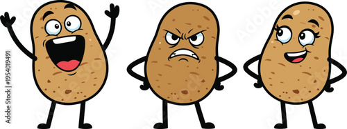 Cartoon potatoes with different facial expressions characters emotions