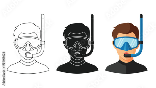 diving mask icon set flat design - Glyph solid icon - Editable modern style icon - Clipart, sticker - icon set - Clipart