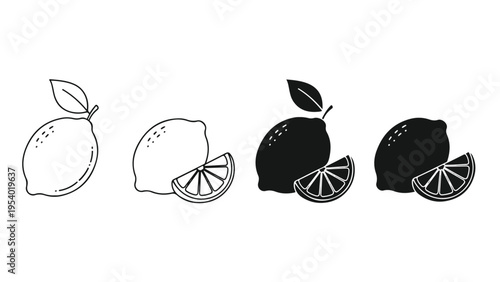 citrus fruit icon set vector illustration - Line and glyph solid icon and logo template - Clipart, sticker - icon set