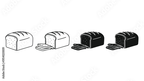 bread loaf icon set progression stages - Line and glyph solid icon and logo template - Clipart, sticker - icon set