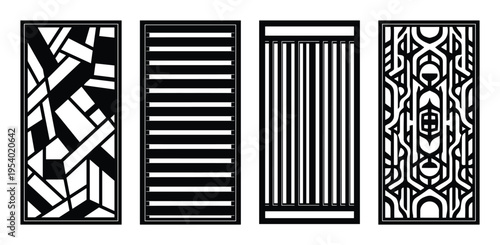 Geometric panels with abstract patterns, modern screen design for interior decor