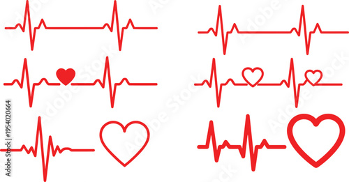 Red heart rate and heartbeat line on white background electrocardiogram