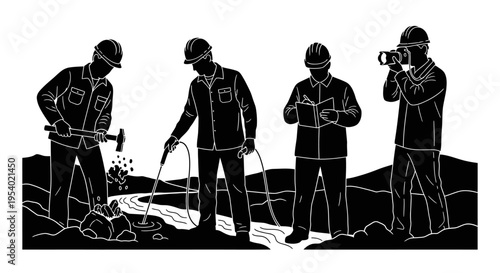 Workers in a quarry are drilling and taking samples for analysis and inspection image-020.ai