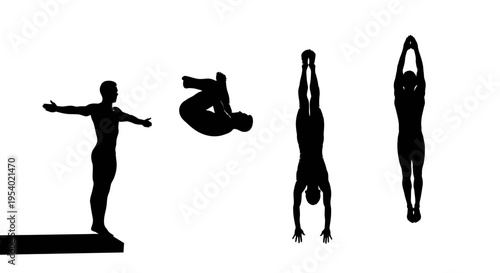 People are doing gymnastics and acrobatics in a sequence of movements.