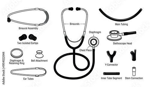Stethoscope parts vector diagram anatomy isolated illustration