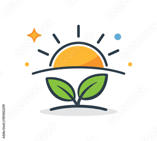 Holistic wellness and self improvement representing conscious lifestyle choices that support mental and physical health over time, a simple sun symbol rising above a small leaf