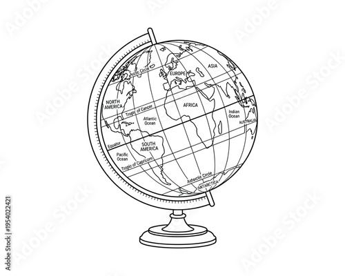 World Globe Continents and Oceans Vector Illustration