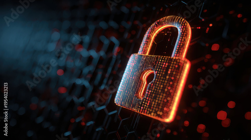 Cyber security lock digital protection glowing padlock data safety abstract network background