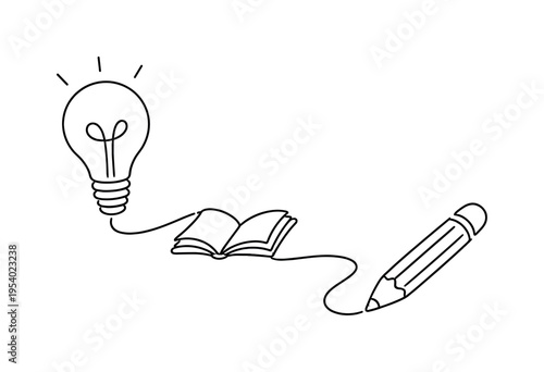 Education concept for skill building, training, and personal improvement across professional and academic contexts, a clean lightbulb evolving into a pencil within one continuous