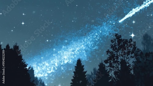 Night sky landscape milky way galaxy over forest silhouette