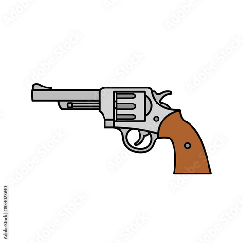 Revolver gun illustration with silver barrel and brown grip  