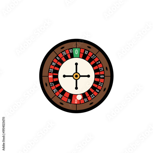 Roulette wheel in black and red colors on a white background  