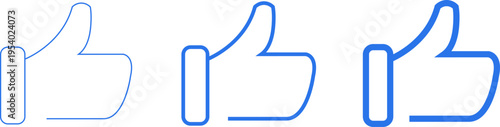 Set of three blue thumbs up icons with different stroke weights