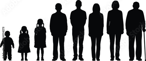 Silhouette of a family with diverse age groups standing together
