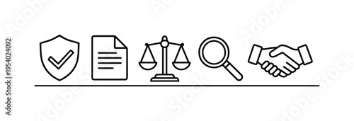 Organizational integrity and compliance management ensuring ethical policies, internal oversight, and responsible corporate culture, shield checkmark, document file, balance scale