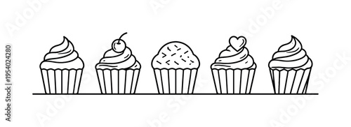 Celebration dessert icons representing small festive treats often served at parties, birthdays, and casual sweet moments shared with friends and family, a cupcake with frosting