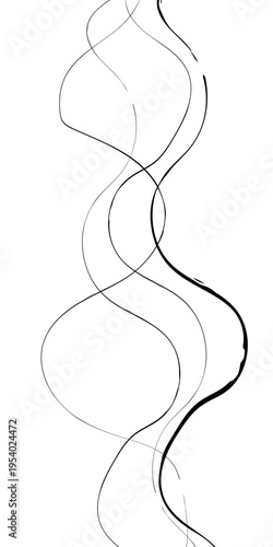 Abstract Black and White Flowing Curved Lines Vector Monochrome Fluid Line Background, Creative Abstract Linear Forms for Technology and Branding Design.