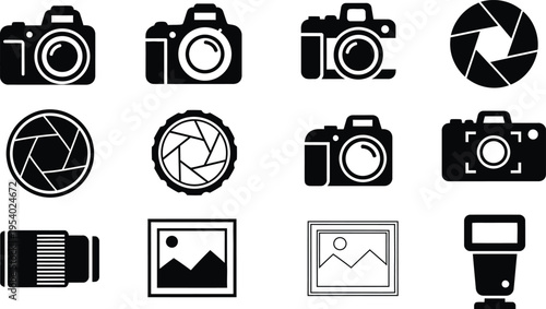 Camera and photography icons in silhouette style