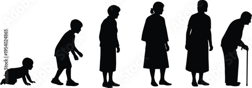 Human life stages silhouette from childhood to old age