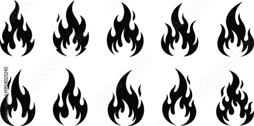 Black flame silhouettes on white background silhouette