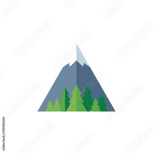 Mountain landscape with evergreen trees.