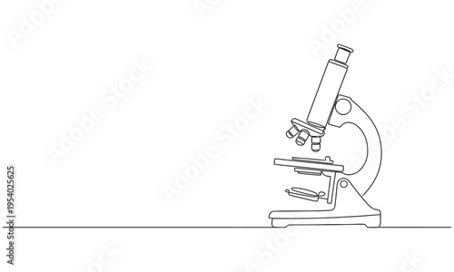 Continuous one line drawing of microscope laboratory. Microscope line art vector illustration. Minimal icon vector graphic illustration science education concept