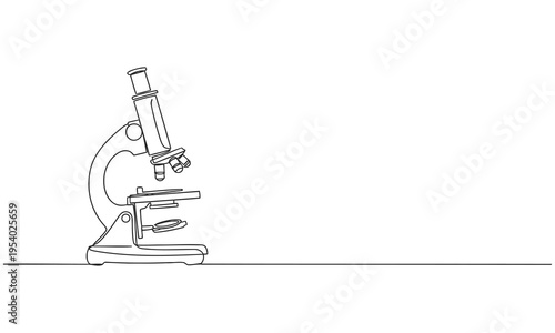 Continuous one line drawing of microscope laboratory. Microscope line art vector illustration. Minimal icon vector graphic illustration science education concept