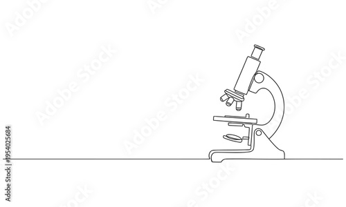 Continuous one line drawing of microscope laboratory. Microscope line art vector illustration. Minimal icon vector graphic illustration science education concept