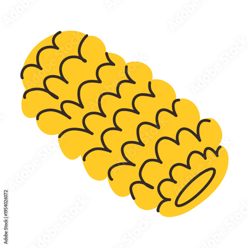 An ear of boiled corn, a stylized image of a bright yellow product.