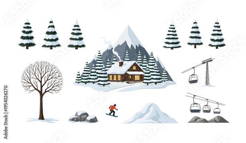 Collection of Snowy Mountain Slope.