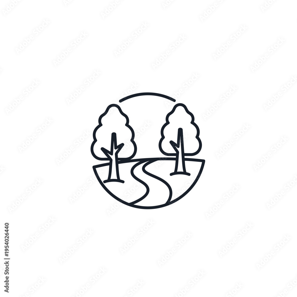 Obraz premium Simple line drawing of trees and path.