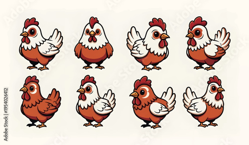 Collection of Cartoon chickens in various poses.