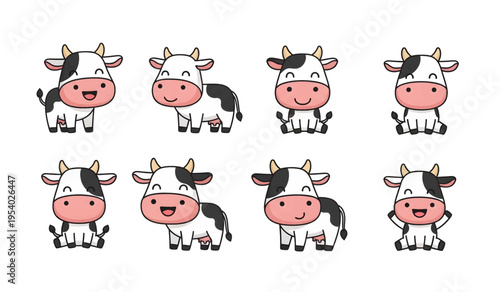 Collection of Cartoon cows in various poses.