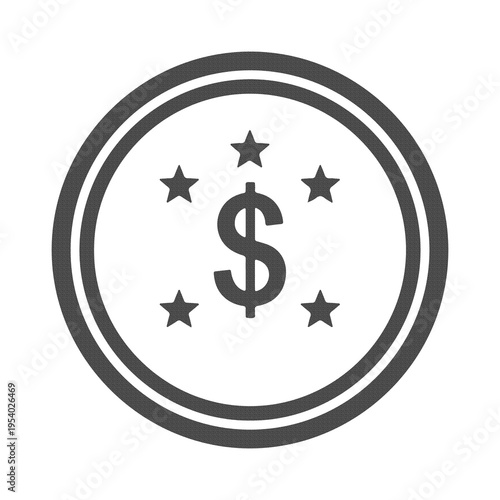Dollar Coin with Stars Icon Premium Price Quality Rating and Value Symbol