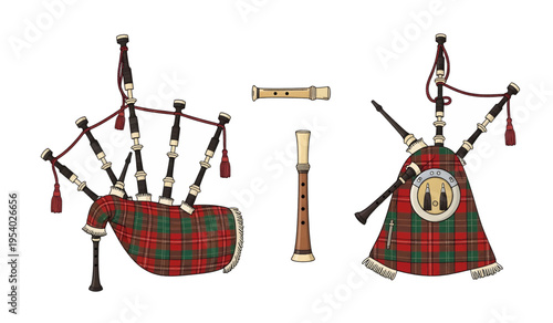 Collection of Traditional Scottish Bagpipes and Chanter.