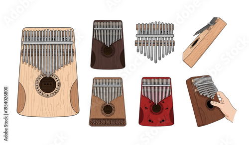 Collection of Musical Instruments Thumb Piano Set.