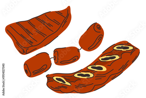 Asado set beef steaks sausages and ribs grilled meat over an open fire Argentine food