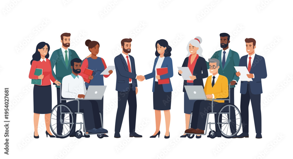 Obraz premium Diverse Business Team Meeting: Inclusive Professionals Collaborating, Shaking Hands, and Working Together. Unity, Partnership, and Workplace Diversity.