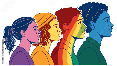 Diverse People Profile Faces Set - Vibrant Colorful Human Head Side View Illustration