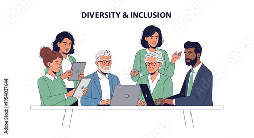 Diverse Business Team Collaborating in an Inclusive Workplace Meeting. Multigenerational Workforce Promotes Equity & Belonging.