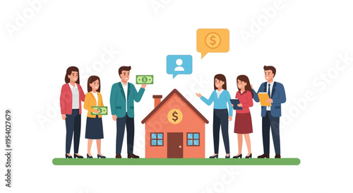 Real Estate Transaction with Agents and Clients - Home Buying & Selling Process Illustration